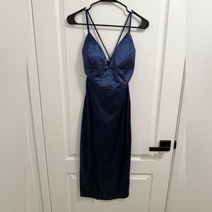 Elegant Navy Blue Spaghetti Strap Dress